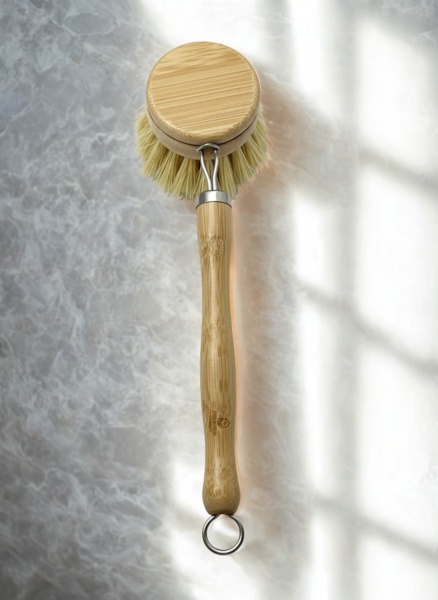 Brosse à vaisselle en bambou à long manche | Avec tête remplaçable