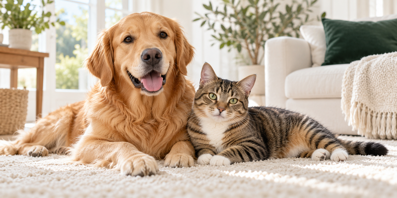 Dog and cat relaxing at home